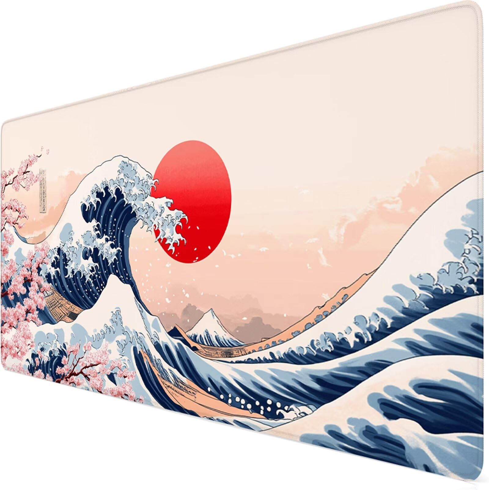 Japonia podkładka pod mysz dla graczy XXL 1000 x 500 x 3 mm podkładka pod mysz kwiaty wiśni, przeszyte krawędzie, wodoodporna i antypoślizgowa gumowa podstawa, komputer biurowy, gry, prezent dla