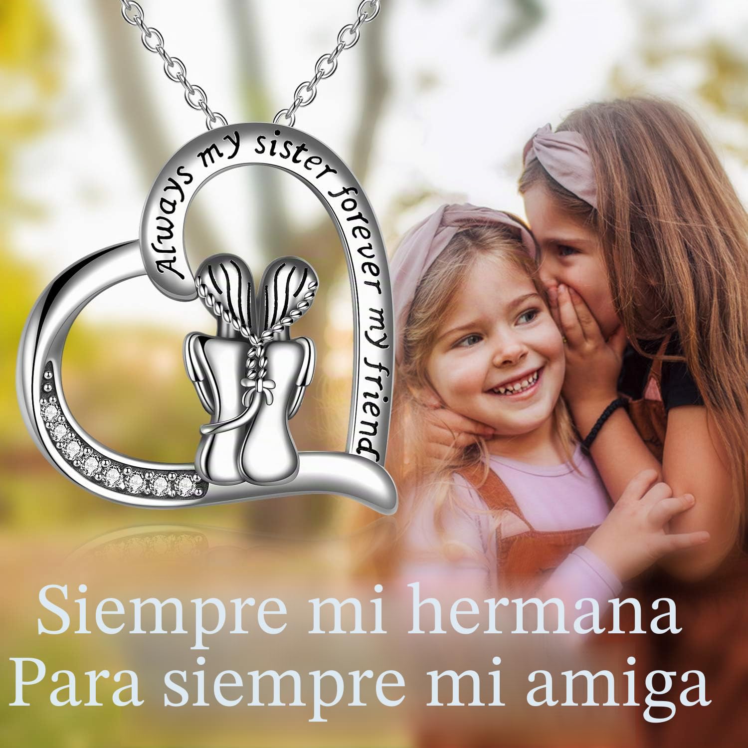 YFN Sister Gifts from Sister, collar con colgante de plata esterlina Always My Sister Forever My Friend, collar de cumpleaños, regalo para hermanas