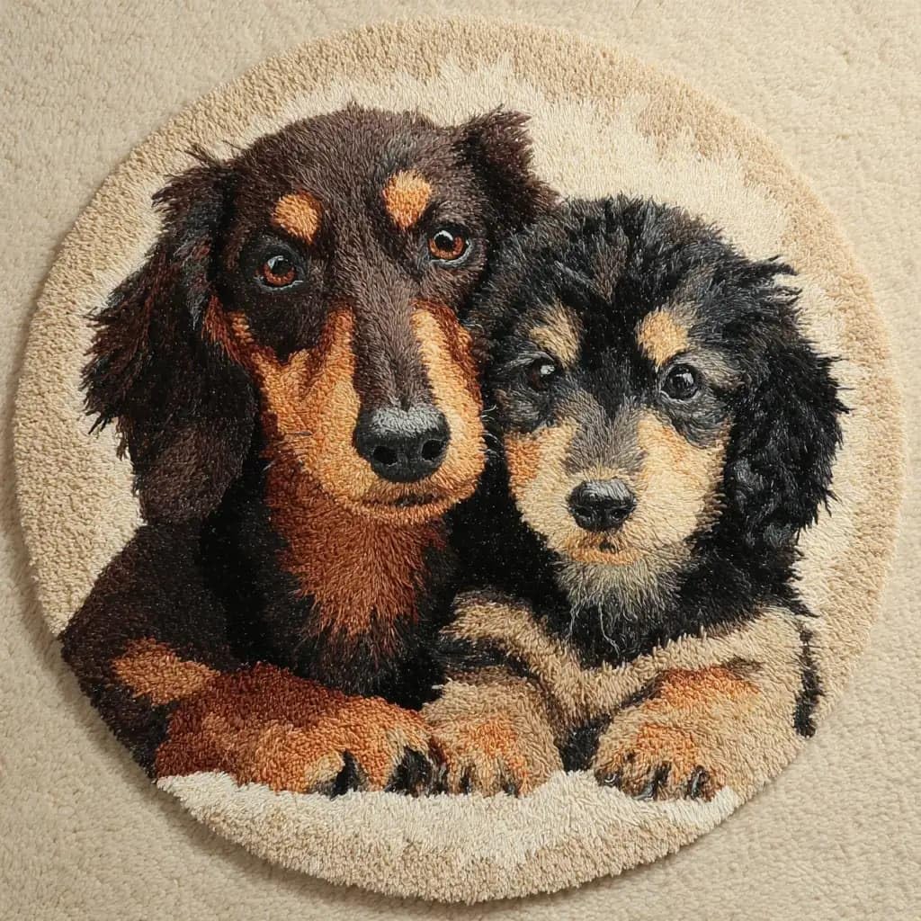 Round Latch Hook Rug Kits Dachshund For Adults And Starter 50*50Cm