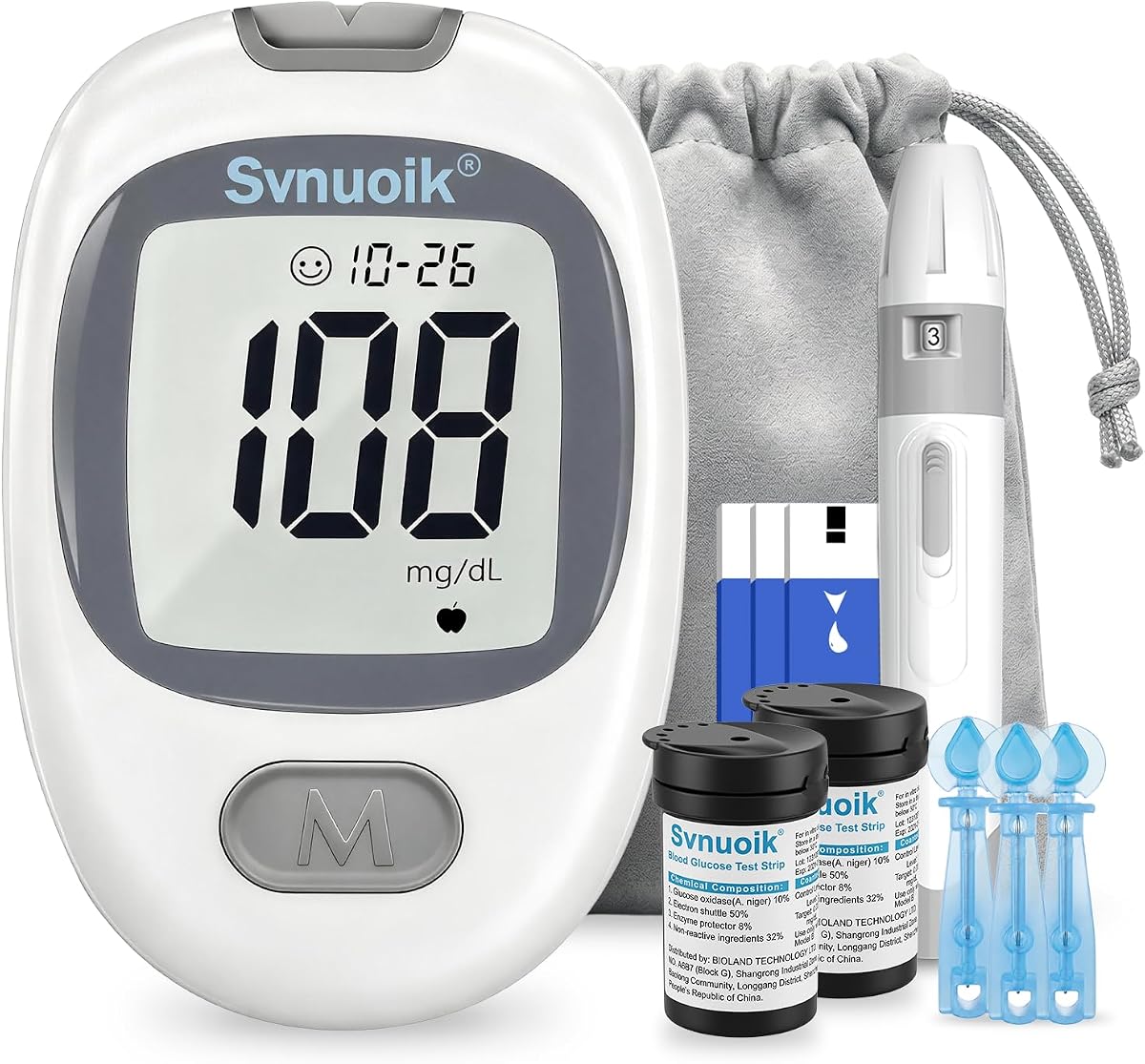 G-430 Blood Glucose Monitor Kit with 100 Strips&Lancets, No Coding | Blood Sugar Test Kit for Diabetes and Seniors, Large Display, 500-Reading Memory, Meal Markers & Lancing Device for Home Use