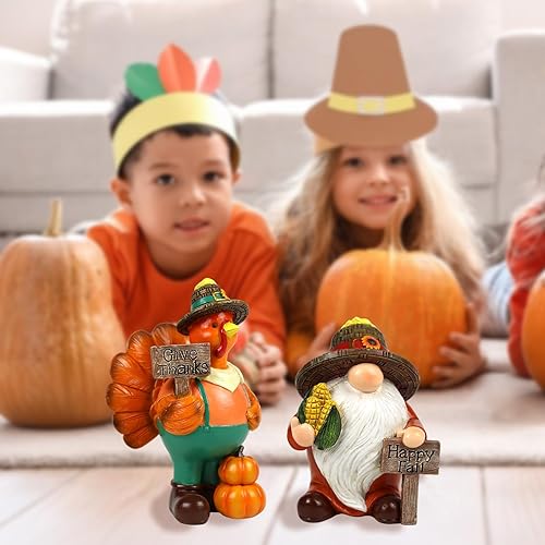 Miniatura 3 de Figura de gnomo de Acción de Gracias, 2 piezas, decoración de pavo de cosecha de otoño, decoración de mesa de otoño, decoración de agradecimiento,
