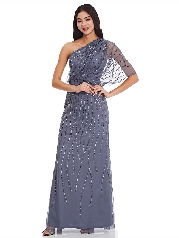 Adrianna Papell Women's Long Beaded Dress, Dusty Blue, 16 by Adrianna Papell - Image 3