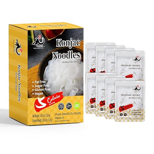 YUHO Shirataki Konjac Fettuccine, paquete de 8 unidades en el interior, vegano, alimentos bajos en calorías, sin gluten, sin grasa, apto para ceto,