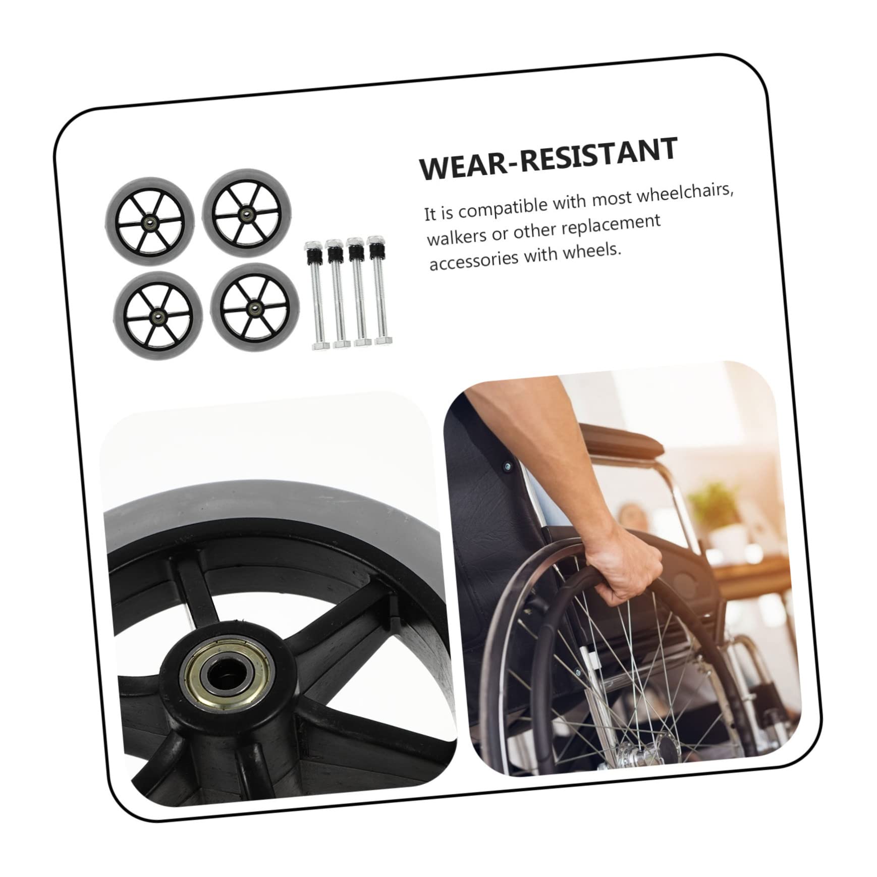 Ruedas Delanteras para Silla de Ruedas, Recambio 4 Piezas Abs Pvc Acero | Repuesto Compatible Andador y Uso Interior o Exterior, Rodaje Suave y Resistente al Desgaste