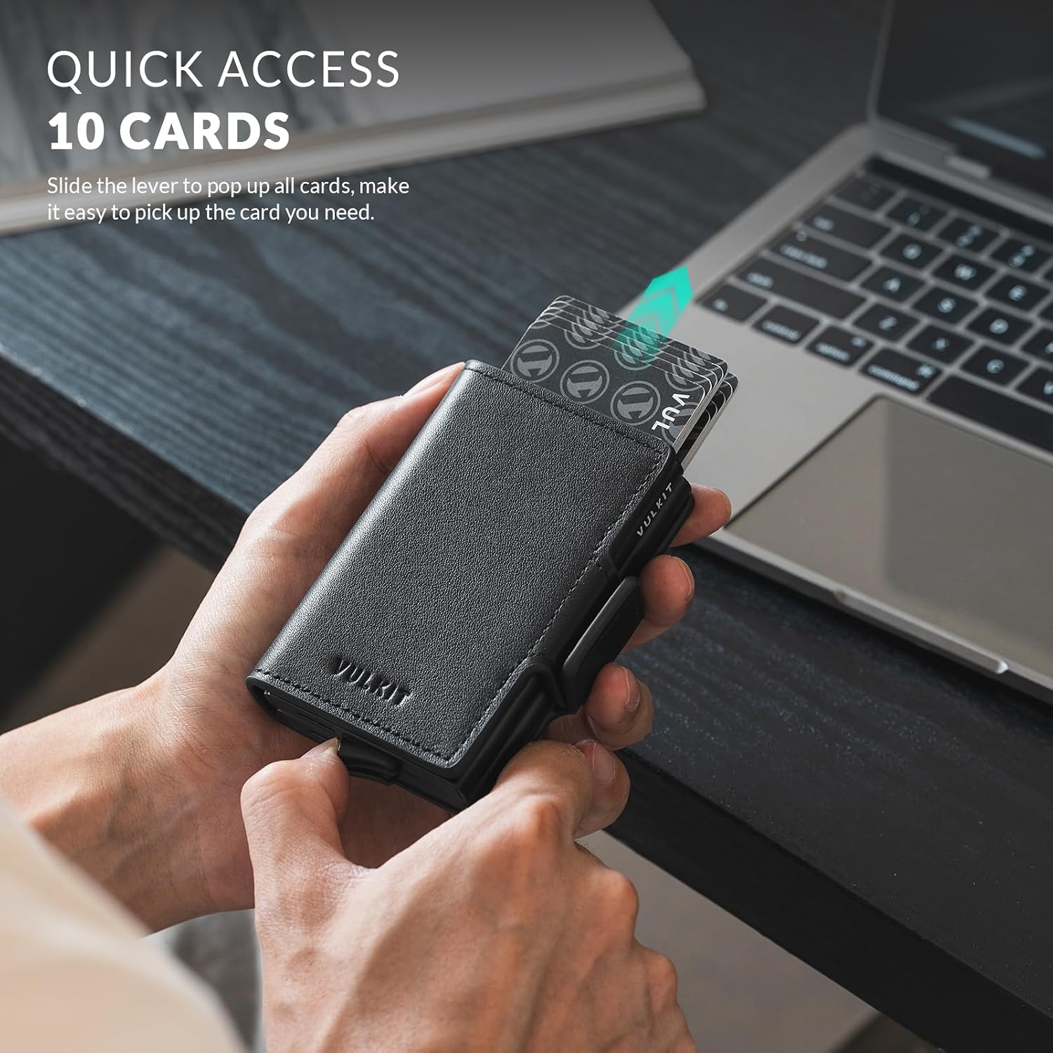 VULKIT Credit Card Holder RFID Blocking Leather Automatic Pop Up Wallet Magnetic Wallet Double Card Case for Men and Women