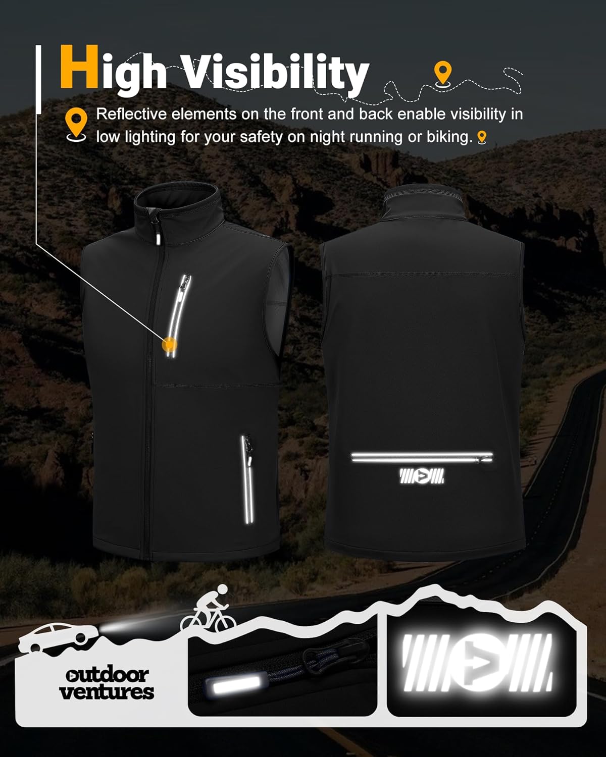 Outdoor Ventures Men's Windproof Softshell Vest Outerwear Lightweight Sleeveless Jacket for Running Golf Hiking Travel - Image 4