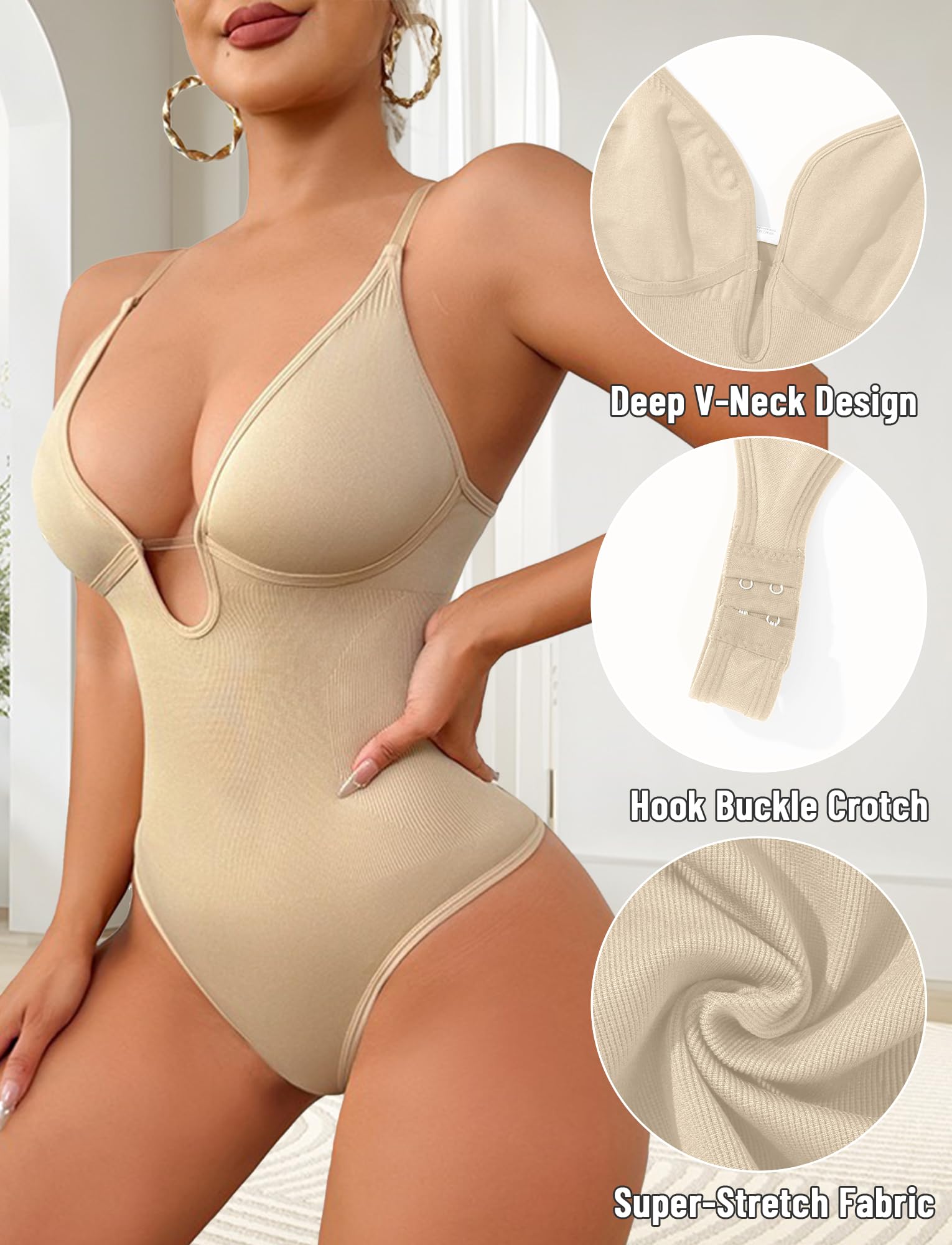 Body da donna con scollo a V, sexy, modellante, morbido, elasticizzato, S-3XL