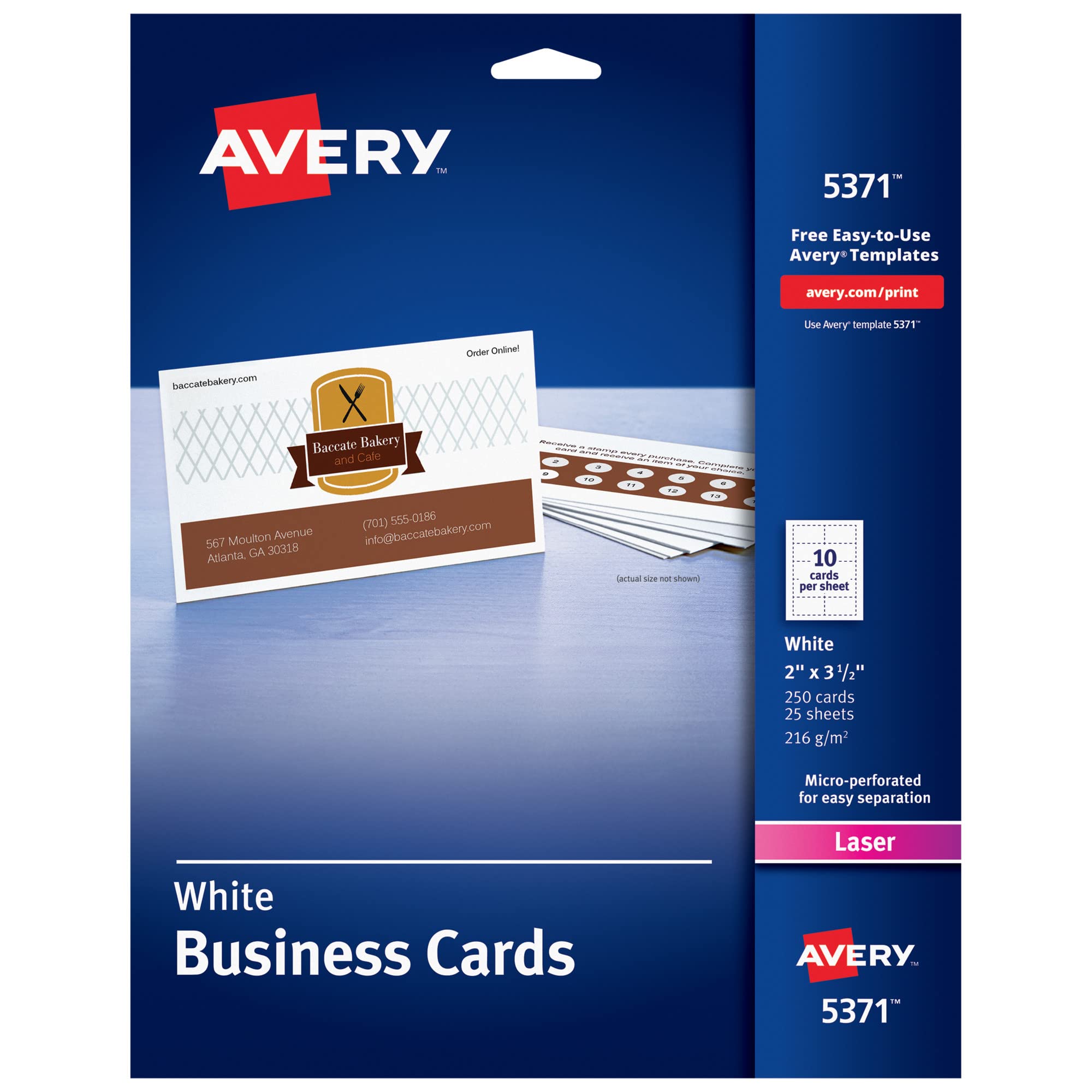 Amazon.com : Avery Uncoated Business Cards for Laser Printers, 250 Cards  per Pack, Case Pack of 5 (5371) : Office Products
