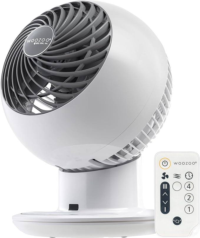 IRIS USA WOOZOO Air Circulator Fan with Remote, Oscillating, 5 Speeds, 82ft Max Air Distance, 90° Adjustable Tilt, 30db Quiet Motor, Small Fan for Bedroom, Office, Dorm, White