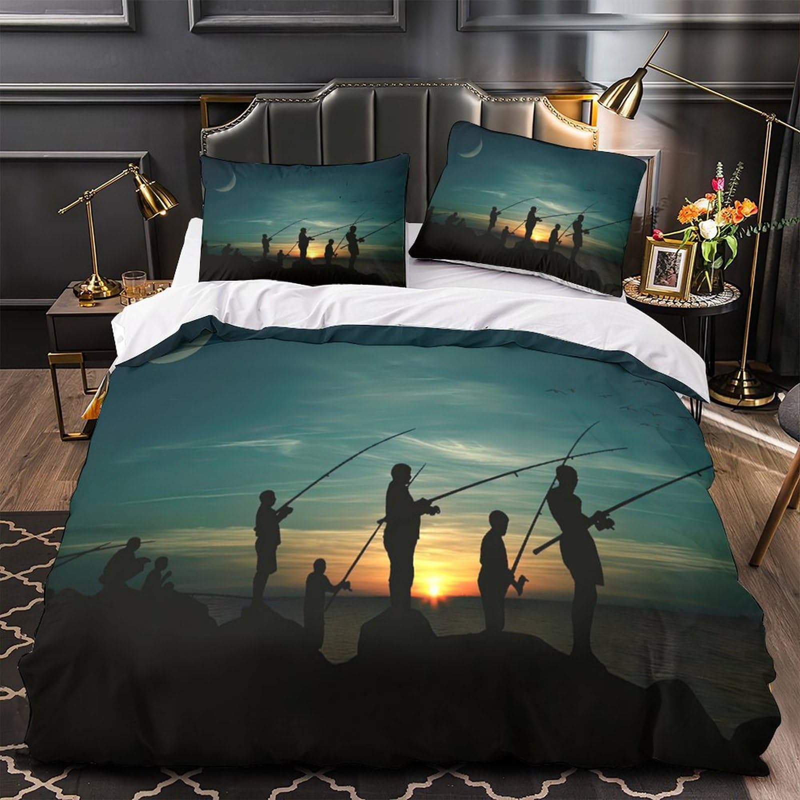 Parure de lit armes à feu King 220x240cm avec housse de couette microfibre et fermeture éclair