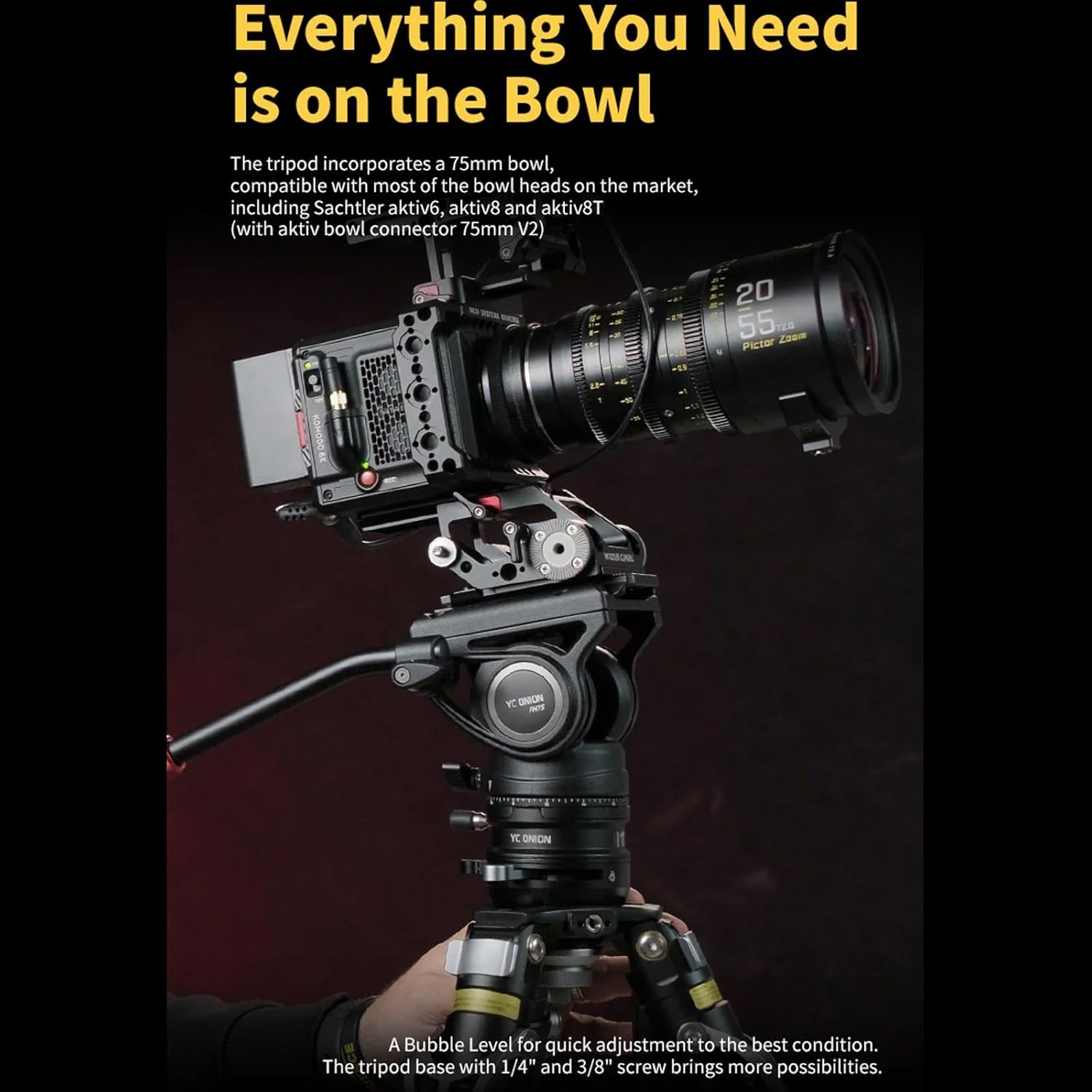 YC Onion PINETA Peak Carbon Fiber Tripod with Coconut 75mm Bowl Head, 35kg/77lbs Payload with Bowl Head, Adjustable Legs, One Step Release Travel Camera Tripod for Mirrorless, DSLR