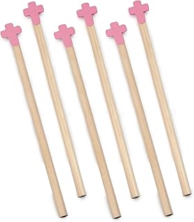 Mopec Rosa W40.02 Pack de 12 Lápices hexagonales de Madera con Cruz, Normal