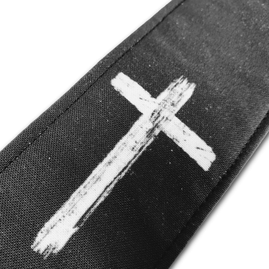 Jesus Cross Guitar Strap -Religious Guitar Strap, Genuine Leather Ends, Includes 2 Strap Locks & 1 Pick. Adjustable Strap, For Bass, Electric & Acoustic Guitars Gift for Guitar Players