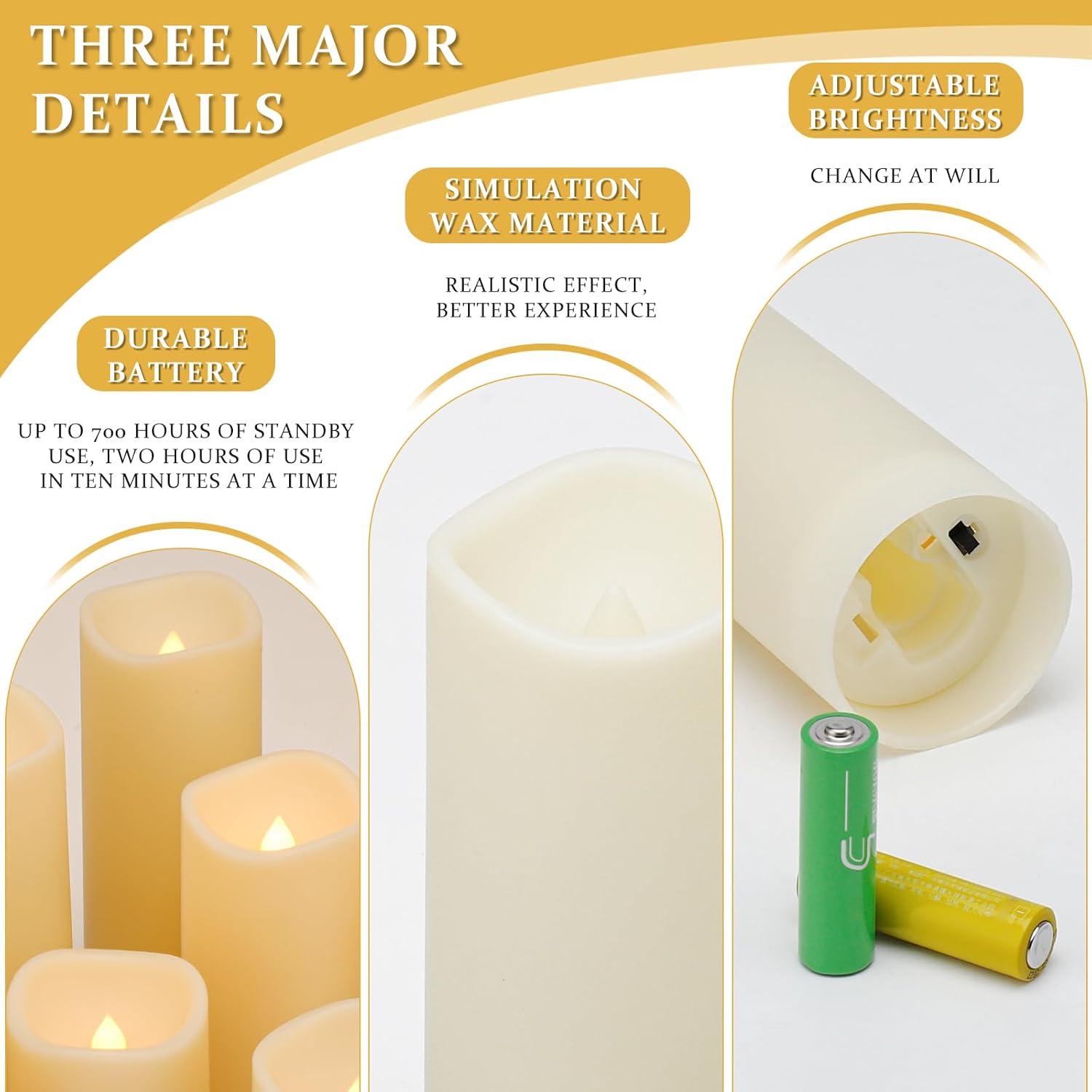 Enido 24 Pc Flameless LED Candles with Remote & Timer, Outdoor Waterproof, Flickering Electric Warm Lights for Cozy Home & Holiday Romantic Decor, Battery Operated (D 2.2” x H 4”/5”/6” - Image 3