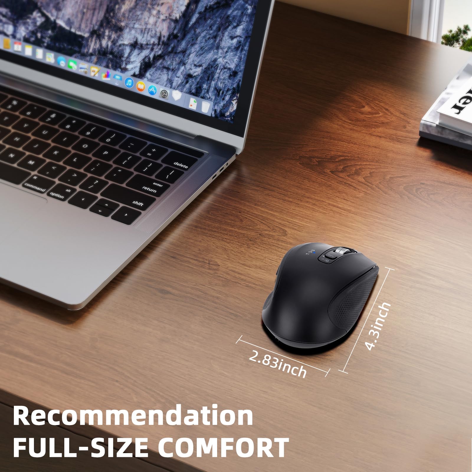 Kabellose Maus mit USB-A, USB-C-Empfänger, Wiederaufladbare Bluetooth-Maus, 4 Stufen Einstellbare DPI, Ergonomische Leise Maus für Laptop/Computer/PC/Windows-Schwarz
