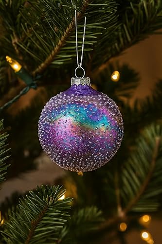 Miniatura 2 de The Bridge Collection ICY - Adorno de bola de lavanda iridiscente, adorno de cristal morado brillante con cuentas para decoración navideña, bola
