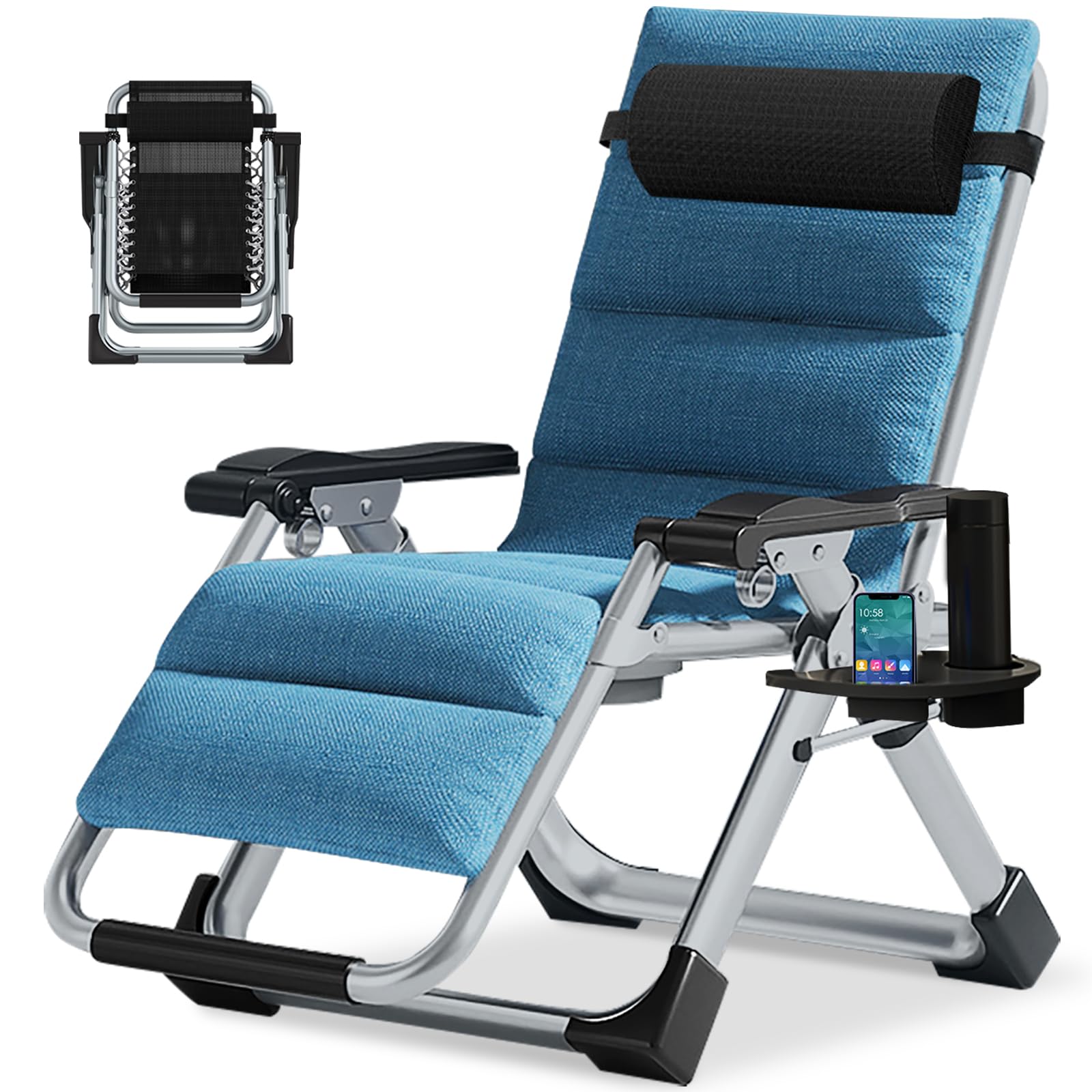 Meulbaty Zero Gravity Chair, 200KG Load Capacity, Folding Garden Recliner with Cushion & Headrest, Dual-Purpose for Sitting & Sleeping, Perfect for Garden (Linen blue)