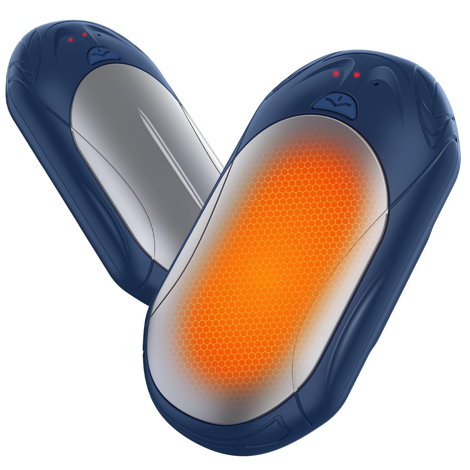 BOSONER Handwärmer Elektrisch Taschenwärmer Wiederaufladbar: 2er-Set 6000mAh Elektrischer Handwärmer Aufladbar Tragbare USB Heizung - Geschenk für Frauen Männer (Blau Silber, Eine Größe)