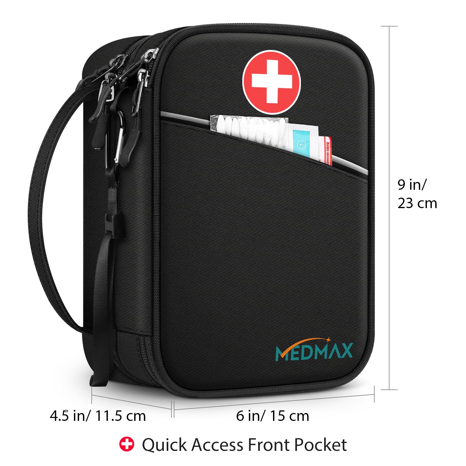 MEDMAX Enfriador Bolsa de Insulina 4 Paquetes de Hielo, Grande Organizador de Medicamentos, Aislado Estuche con Bolsa Adicional para Bolígrafos de Insulina u Otros Suministros para Diabéticos, (Negro)