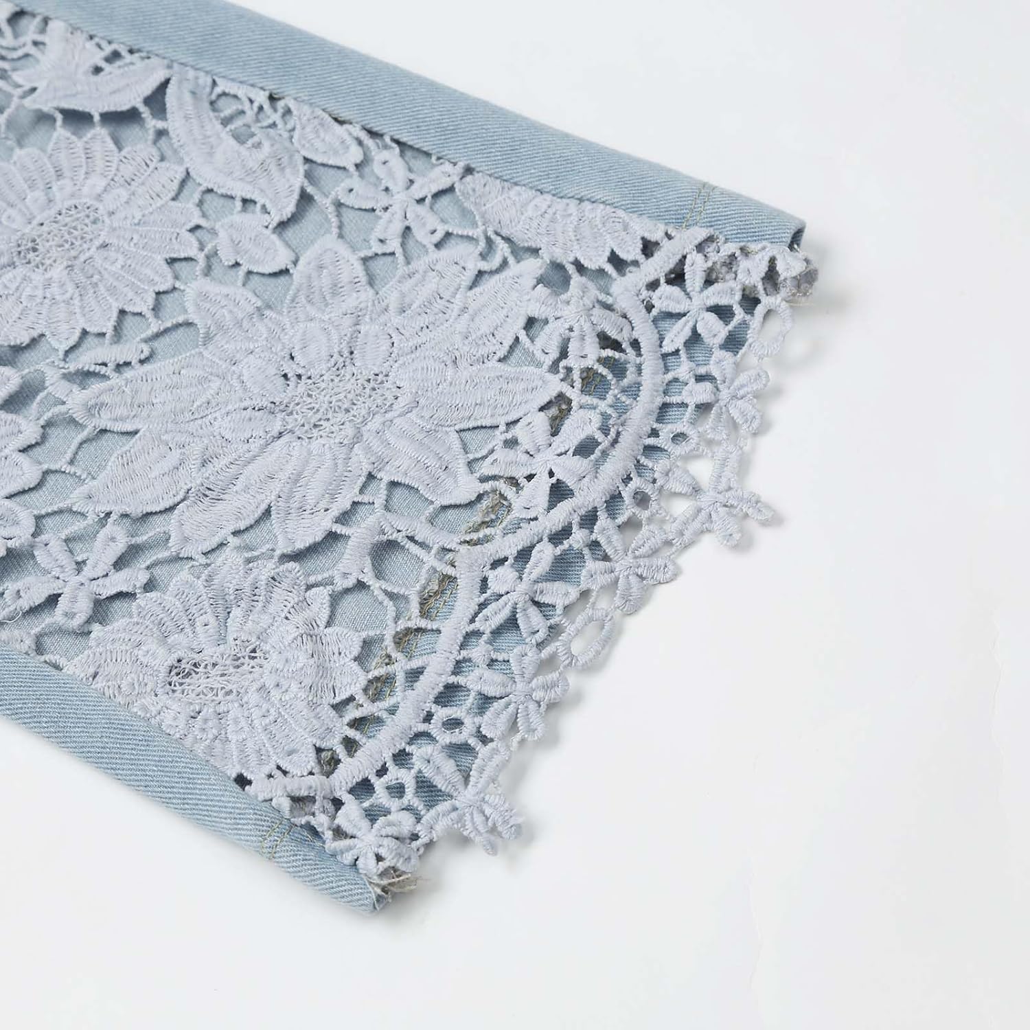 Women's Lace Patchwork Hollow Jeans, High Waisted Casual Vintage Baggy Straight Wide Leg Denim Pants - Image 6