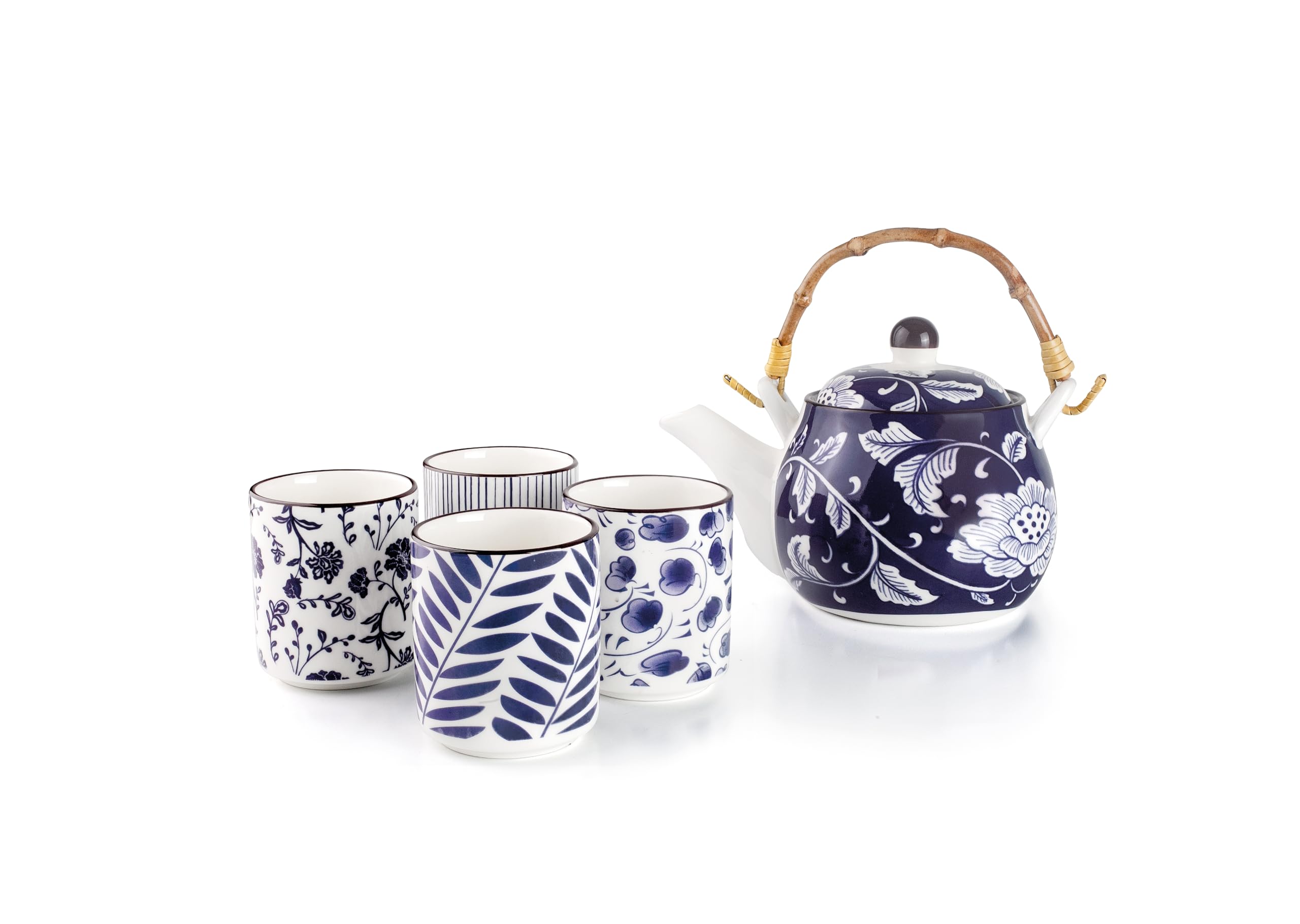 IBILI - Set of Japanese Teapot of 460 ml and 4 Flora Cups of 120 ml, Porcelain