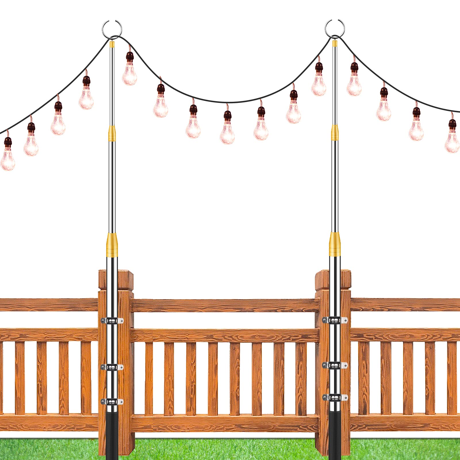 Lechansen String Light Poles - 2 Pack 9.8FT for Hanging String Light in Patio, Backyard, Garden - Pole Stand for Outside Party and Wedding String Lighting