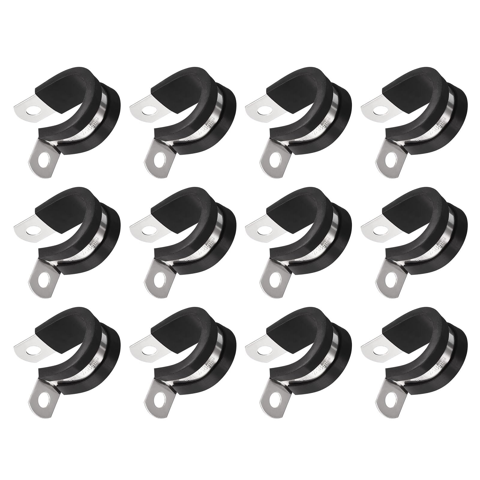 Unifizz 24Pcs 11/16 Inch(18mm) Cable Clamp, Rubber Cushioned Insulated Clamp 304 Stainless Steel R Shape Bracket Metal Hose Clamp Tube Holder for Pipe Wire Tube