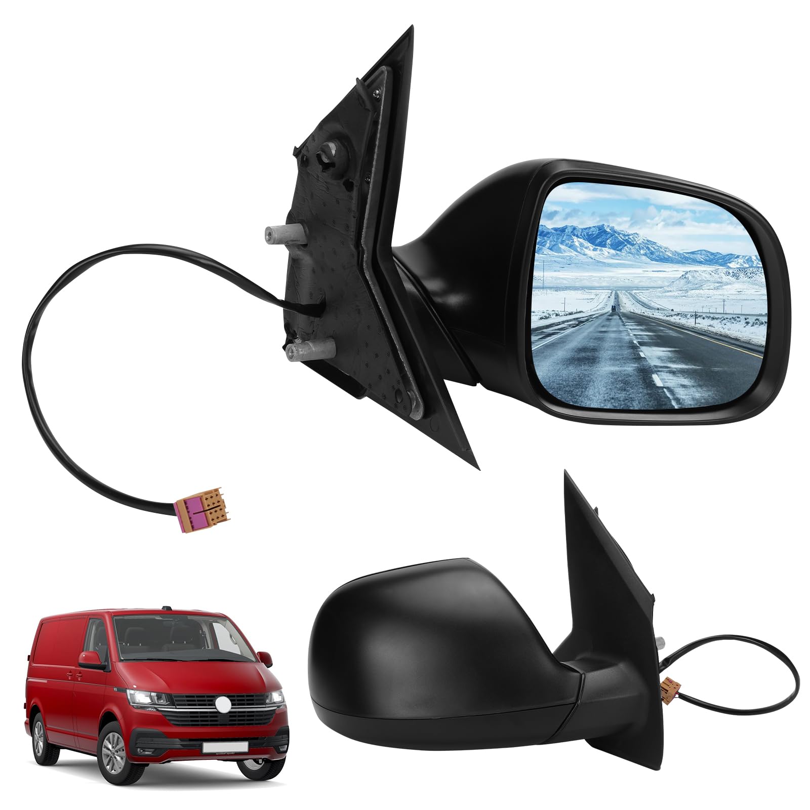 701857508F Buitenspiegel, rechts, vervanging voor VW T4 Transporter 1996-2003 handmatig, zijspiegel, complete set met glas