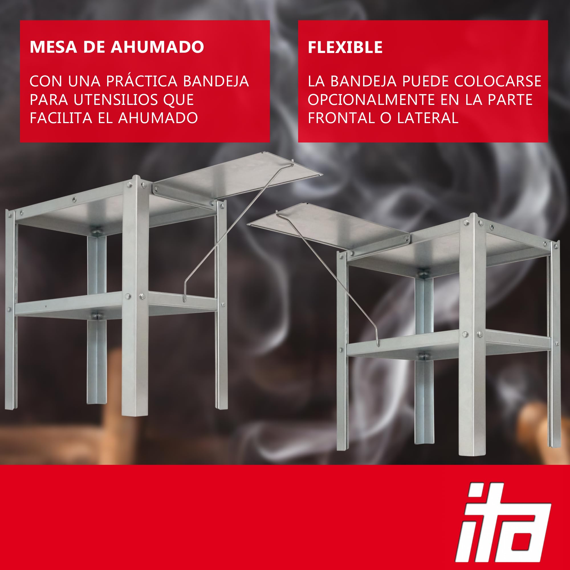 ITA Mesa para Ahumador - Acero Aleado - Soporte Práctico para Ahumador 45x28x40/65 cm - Directamente del Fabricante, Hecho en la UE - Mesa para Ahumadores y Armarios de Ahumado