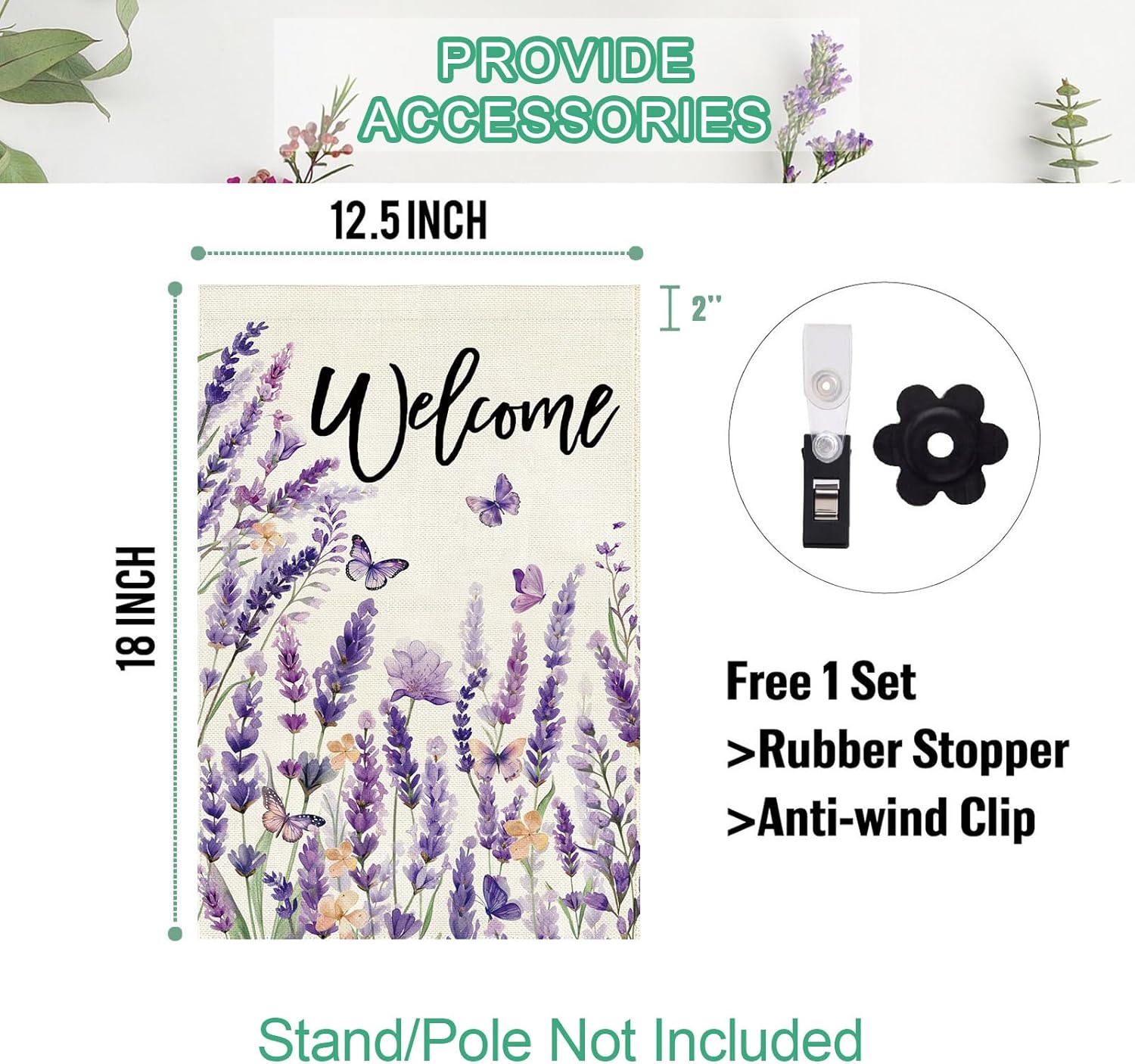 Baccessor Spring Lavender Welcome Garden Flag 12.5 x 18 Inch Double Sided Purple Floral Flower Butterfly Farmhouse Small Burlap Yard Flag Holiday Seasonal Outdoor Outside Decoration - Image 5