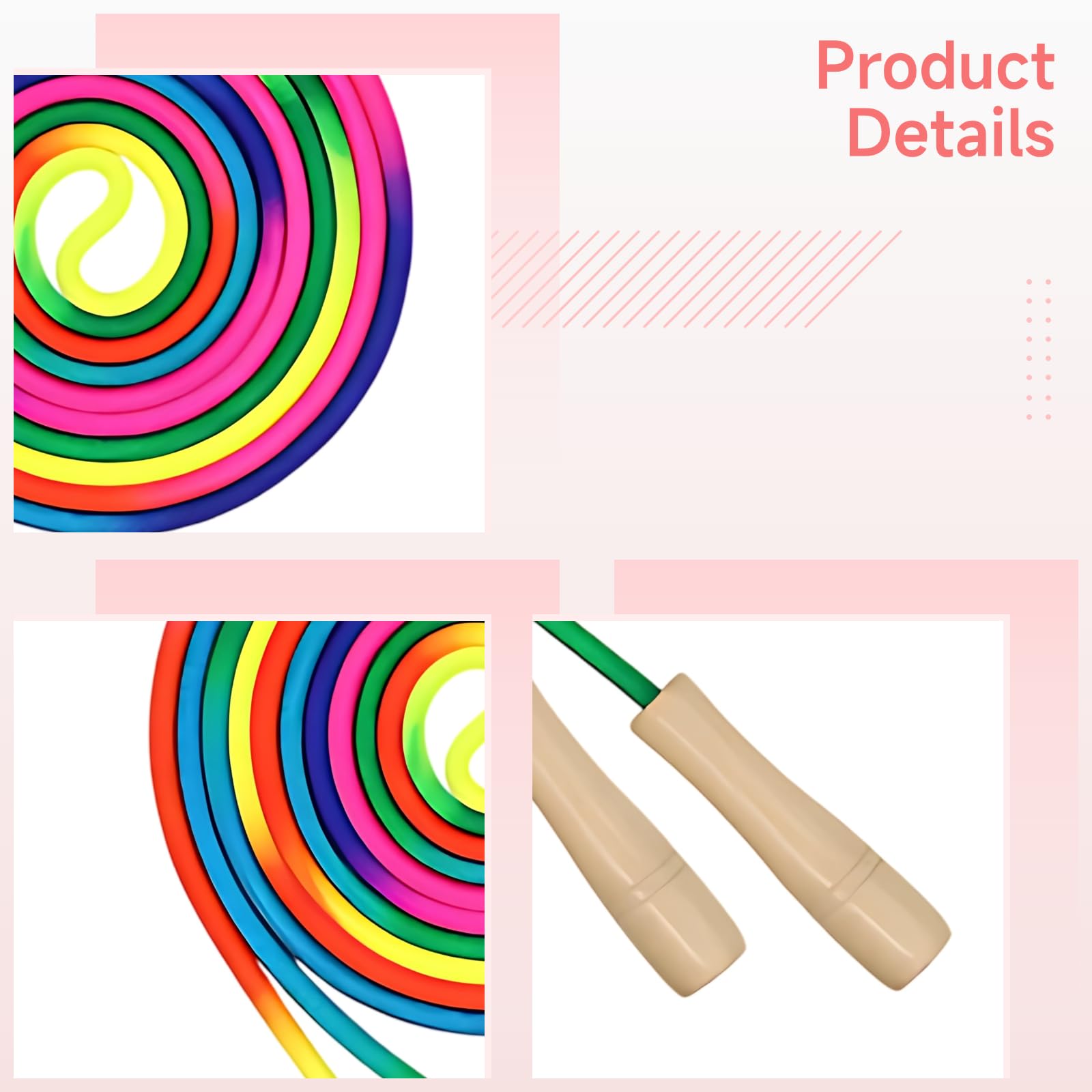 Set di 4 corde per saltare con manico in legno per bambini, corda per saltare arcobaleno da 2,8 m, lunghezza regolabile per fitness e sport, presa comoda per scuola e giochi all'aperto