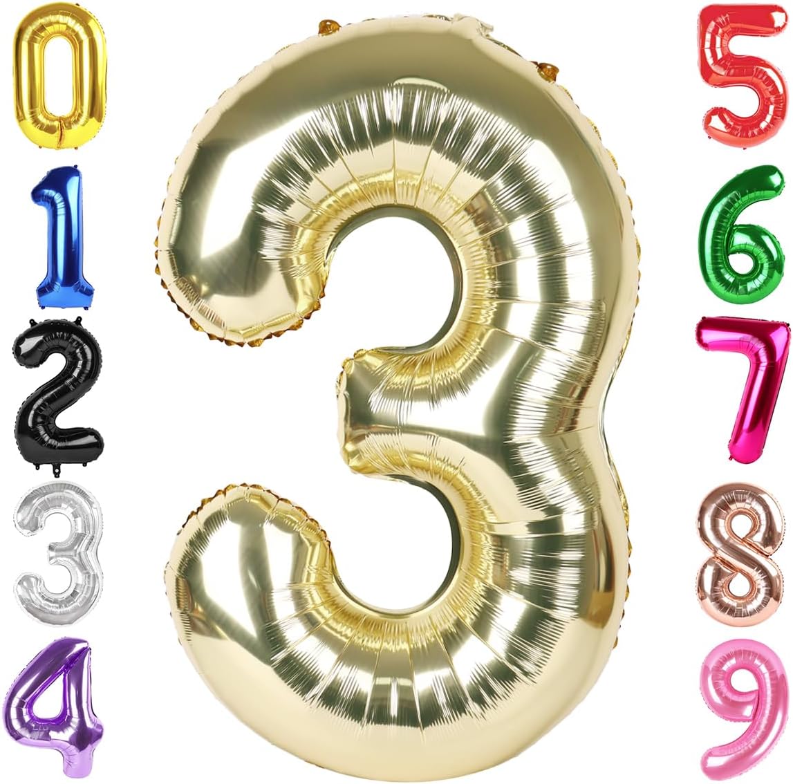 40 Inch Light Gold Number 3 Balloon, Champagne Birthday Party Decorations