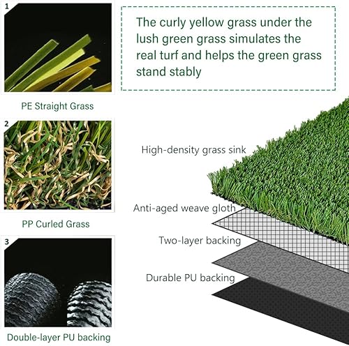 Miniatura 3 de LITA Césped artificial natural grueso y realista de lujo, tamaño personalizado de 5 x 8 pies, 1.5 pulgadas, césped sintético perfecto para