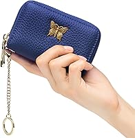 Vista 8 de imeetu Tarjetero RFID para mujer, de piel auténtica, con cremallera y llavero extraíble (azul cobalto)