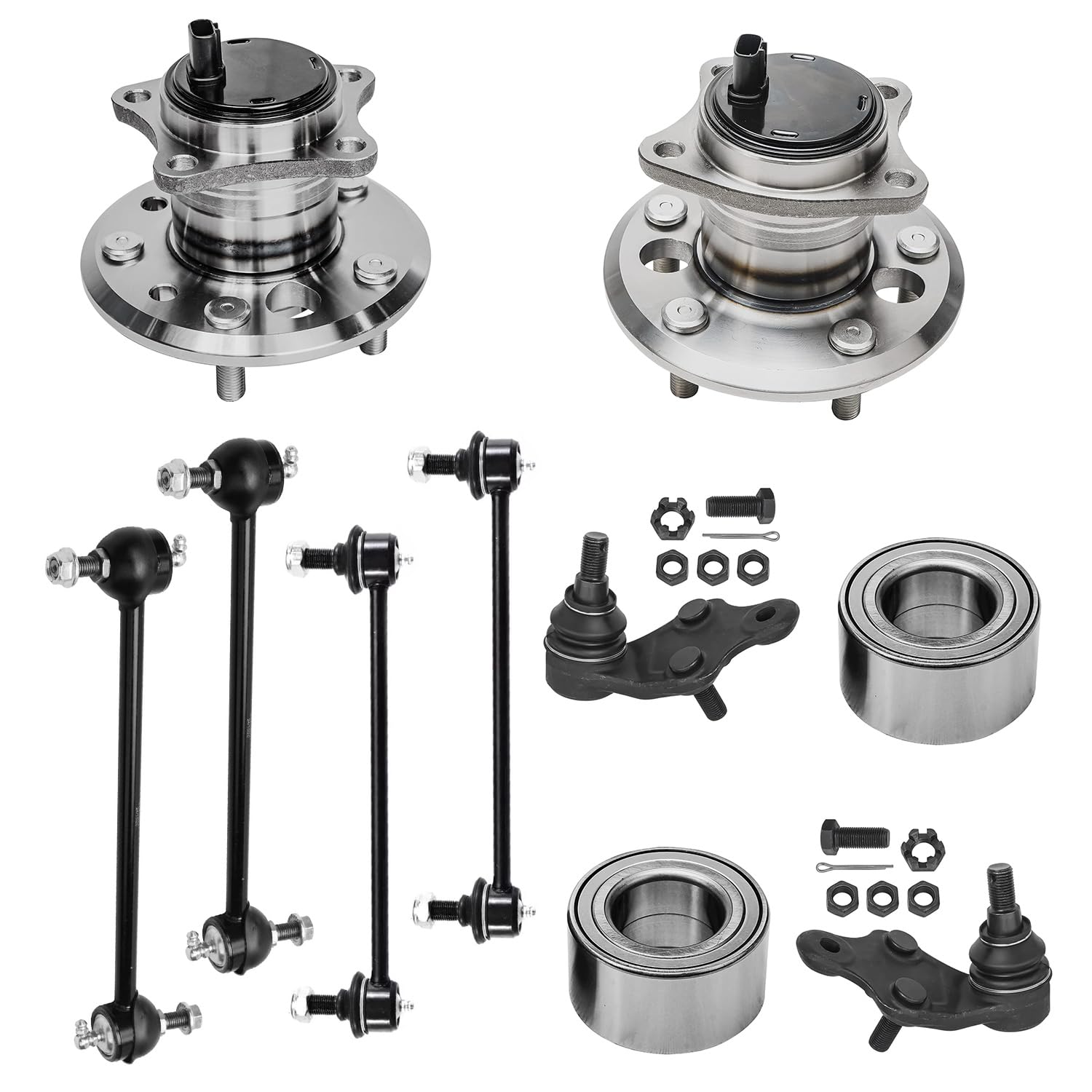 Detroit Axle - Front 10pc Wheel Bearing Hubs Kit for 2007-2011 Toyota Camry