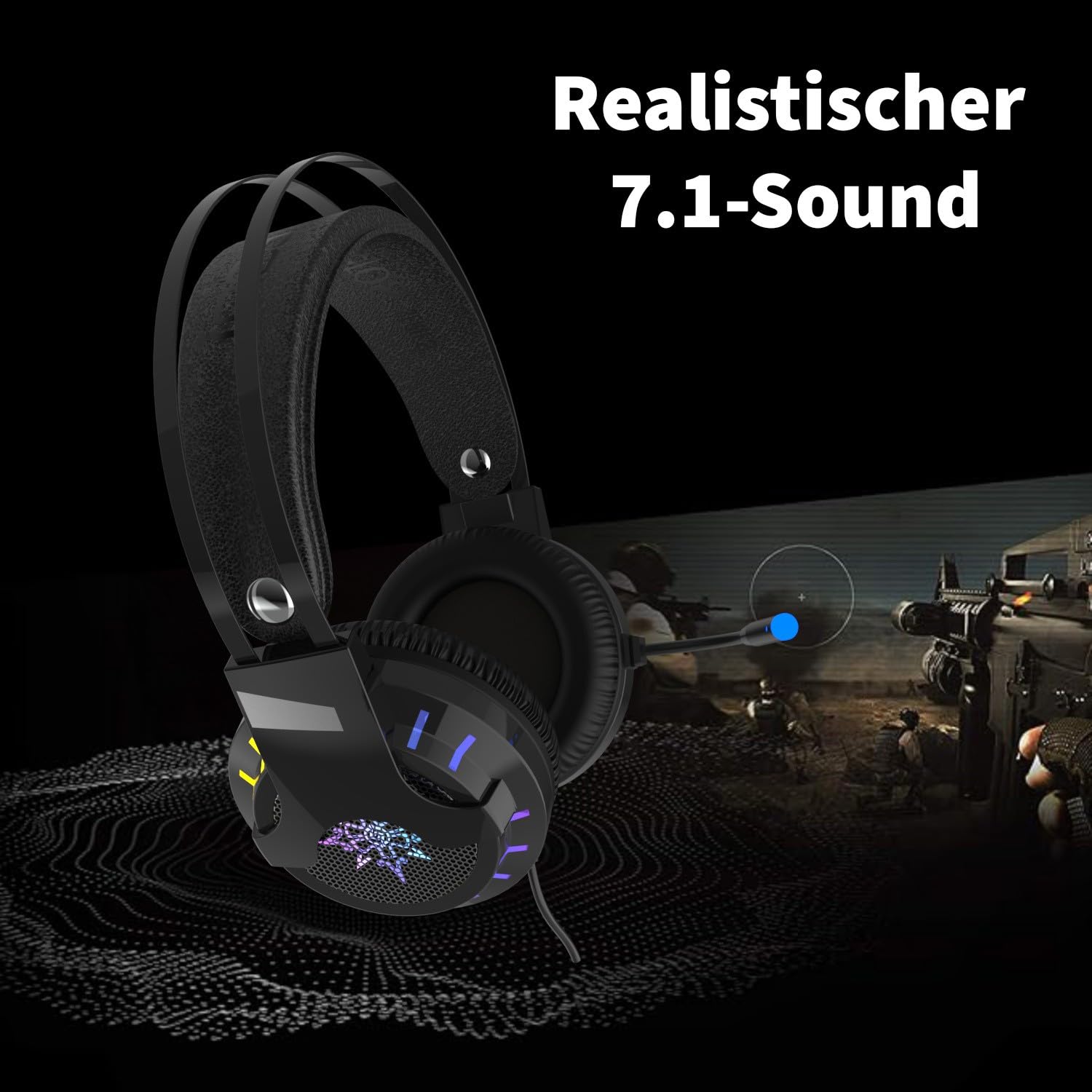 inca IGK-X10 zestaw słuchawkowy do gier – wirtualny dźwięk przestrzenny 7.1, oświetlenie RGB, sterownik 50 mm, kabel USB, mikrofon z redukcją szumów, regulacja głośności, kompatybilny z PC/PS5, lekki
