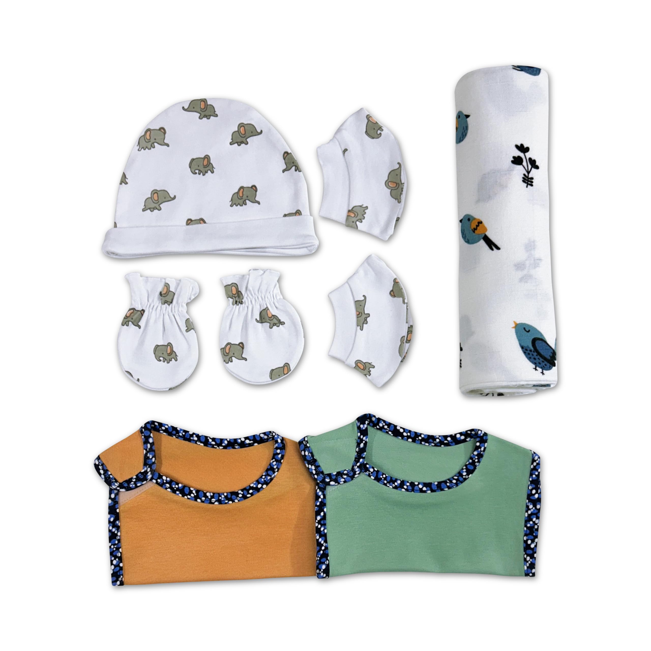 TinyLane - Curated for you! 100% Organic Newborn Baby Gift Set, Skin-Friendly Bamboo Fabric, Pack of 8 Multi-Color Clothing Set for Boys & Girls, 0-6 Months, Perfect Baby Shower Gift-picture-20