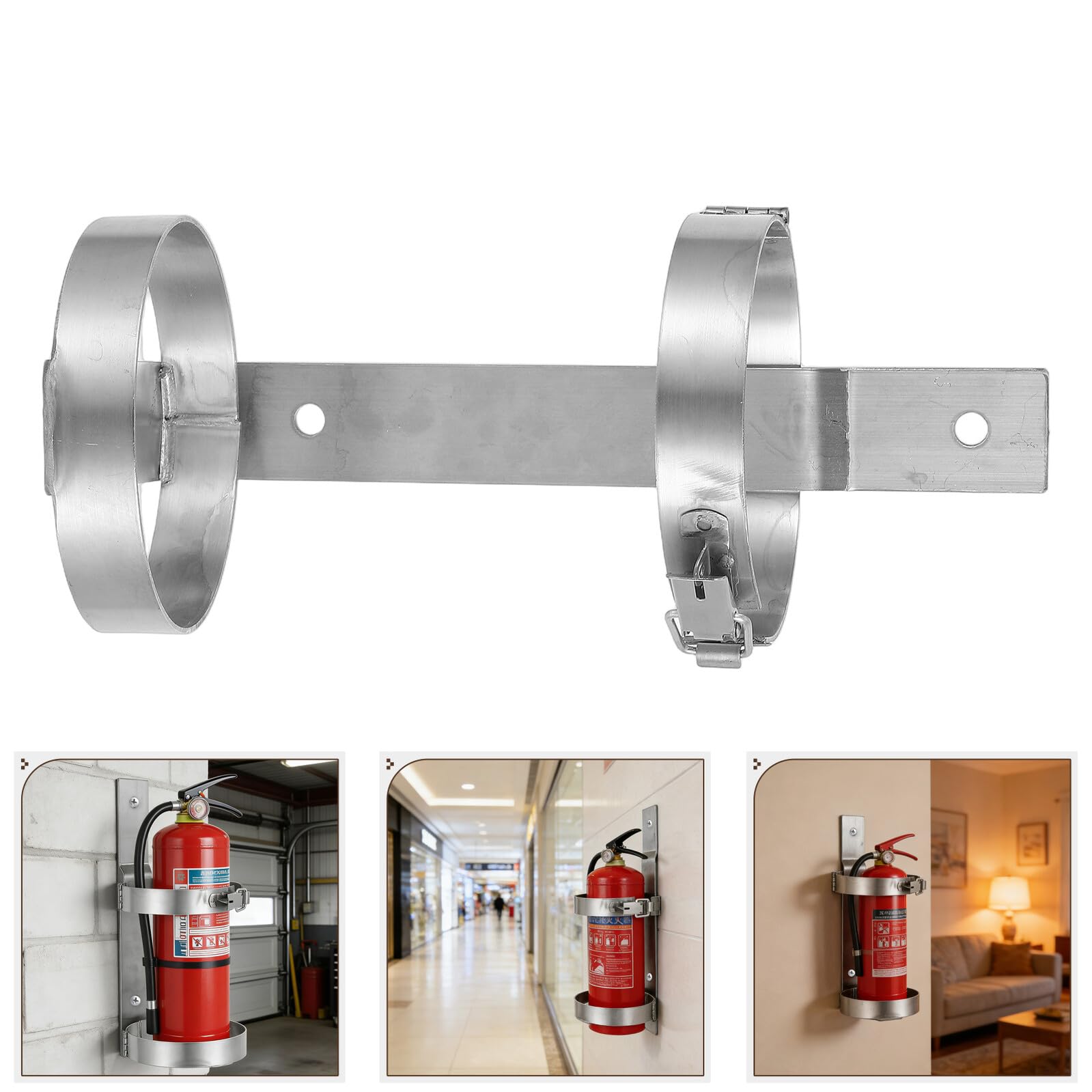 SHINEOFI Soporte de Pared para Extintor de Incendios de 2 Kg en Acero Inoxidable 304 Cierre de Apriete, Dimensiones 29,5 X 12,7 X 12,7 Cm, Resistente y Compacto para Taller, Garaje y Uso