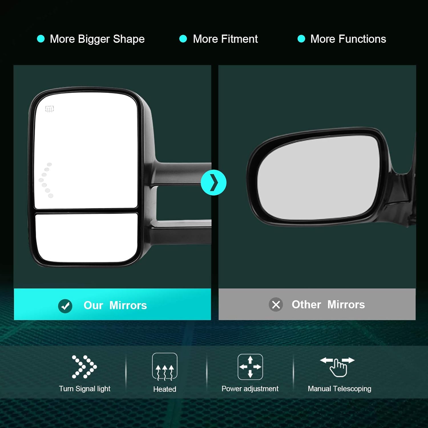 Suреr Bіg Clеаrаnсе! SCITOO Towing Mirrors fit for Chevy for GMC Pickup Truck 2003-2007 for Chevy for GMC for Silverado for Sierra Power Heated Signal Telescopic Pair Mirrors GM1320355 GM1321355