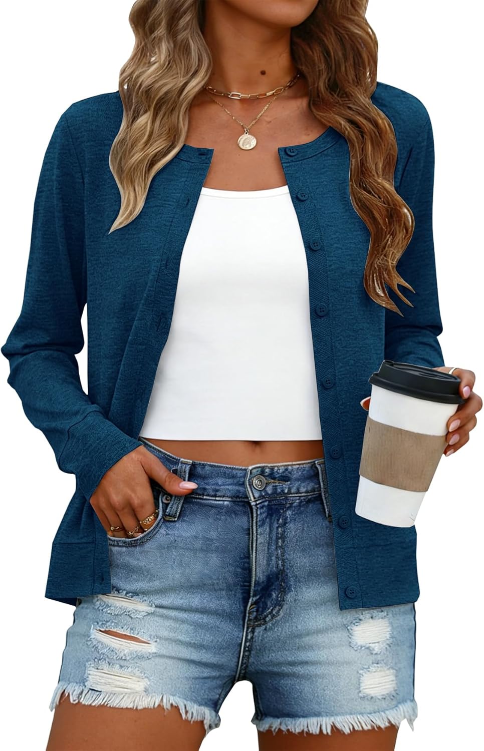 Women's Lightweight Cardigan Sweaters Long Sleeve Button Down Open Front Short Cardigan Spring Summer