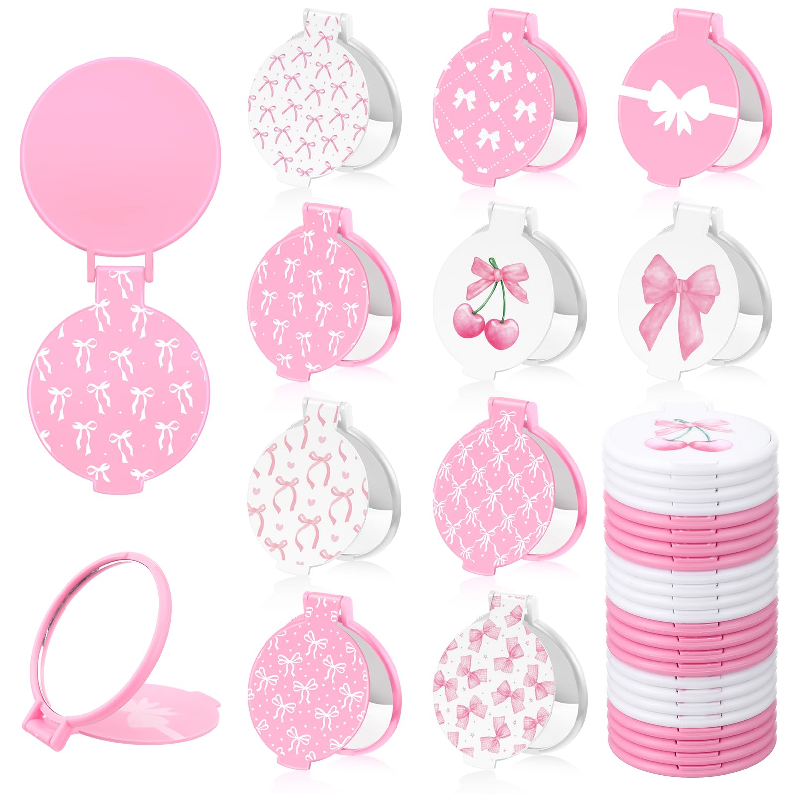 Namalu 50 espejos compactos de arco a granel de 2.8 pulgadas, regalo de San Valentín para mujeres, coqueta azul, recuerdo de fiesta, suministros de maquillaje, espejo plegable de bolsillo