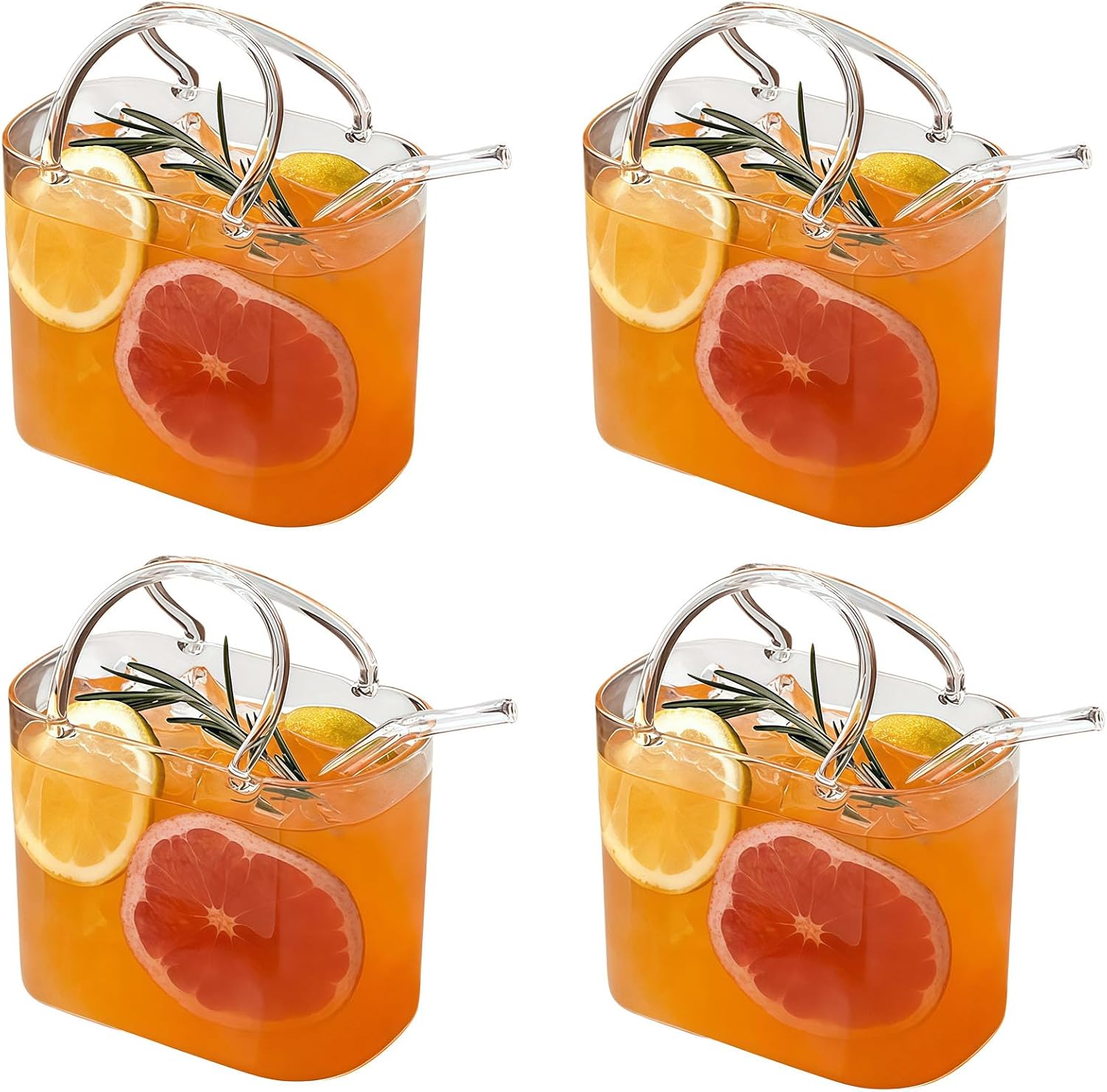 Glass Purse for Drinks, Handbag-Shaped Cocktail Glass, 26oz Multi-Functional Glass for Iced Tea, Juice, Wine, Home Bar, Parties (4pcs)
