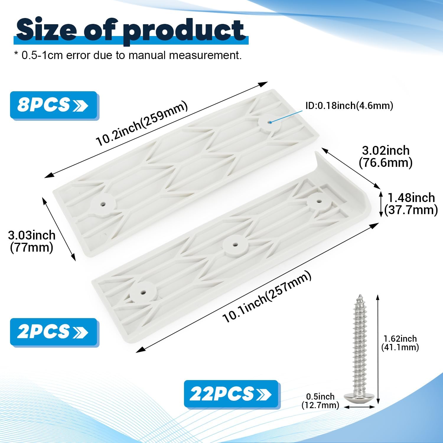 8 PCS Boat Trailer Bunk Slide Pads & 2 PCS Bunk Enders Compatible with Easier Launching & Loading 3" x 10" Boat Trailer Bunk Slicks (White)