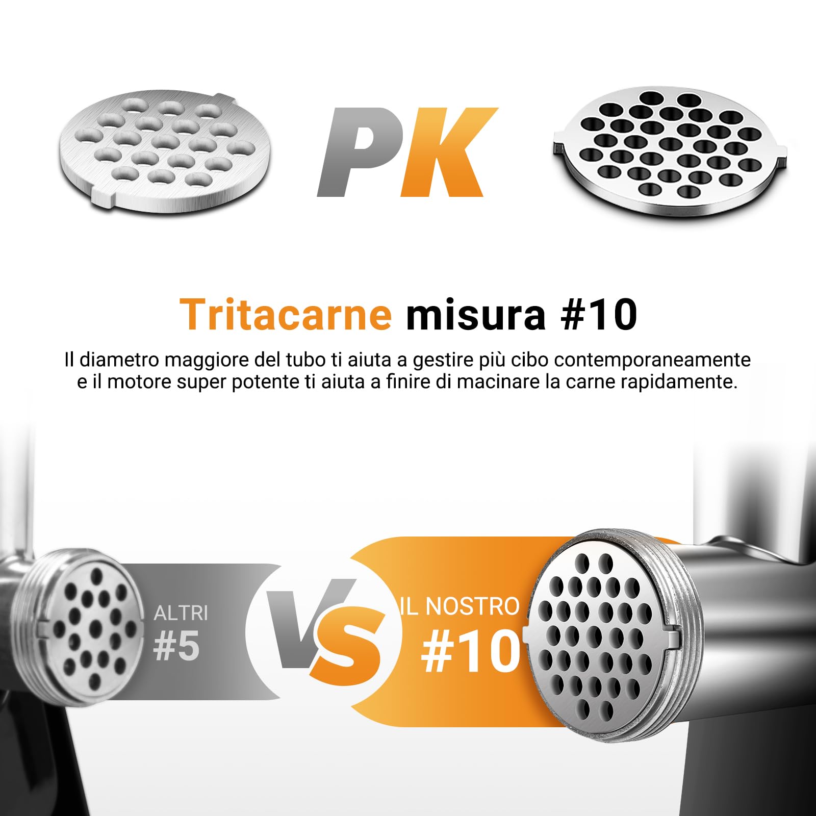 Tritacarne Elettrico AOBOSI 3-In-1 Tritacarne Con 3 Dischi Di Macinazione In Acciaio Inox, 1 Kubbe e 3 Tubi Per Insaccati. Calibro 12 e motore [3000w Max], tritacarne Elettrico Professionale Con Lame.