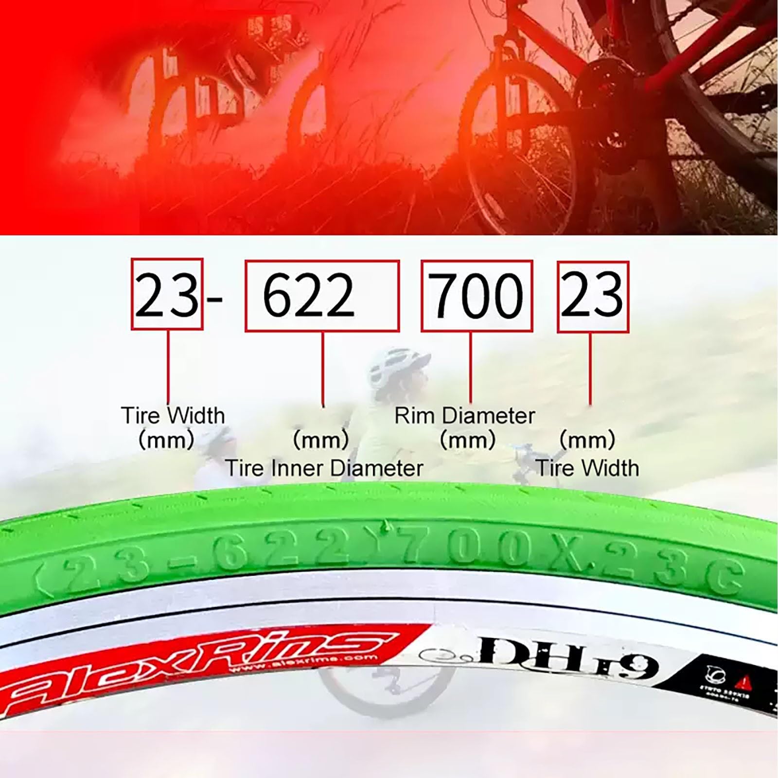 700x23C (23-622) Opony Rowerowe, Odporność na Przebicia i Wybuch, Wysokie Ciśnienie 100 PSI, Trwała Mieszanka do Szosy Wyścigów Turystyki(Red,B Schrader Valve 48mm)