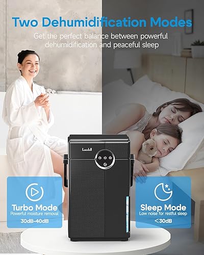 Miniatura 5 de Deshumidificador pequeño con manguera de drenaje, deshumidificador portátil para baño, deshumidificadores de 118 onzas para el hogar, 800 pies