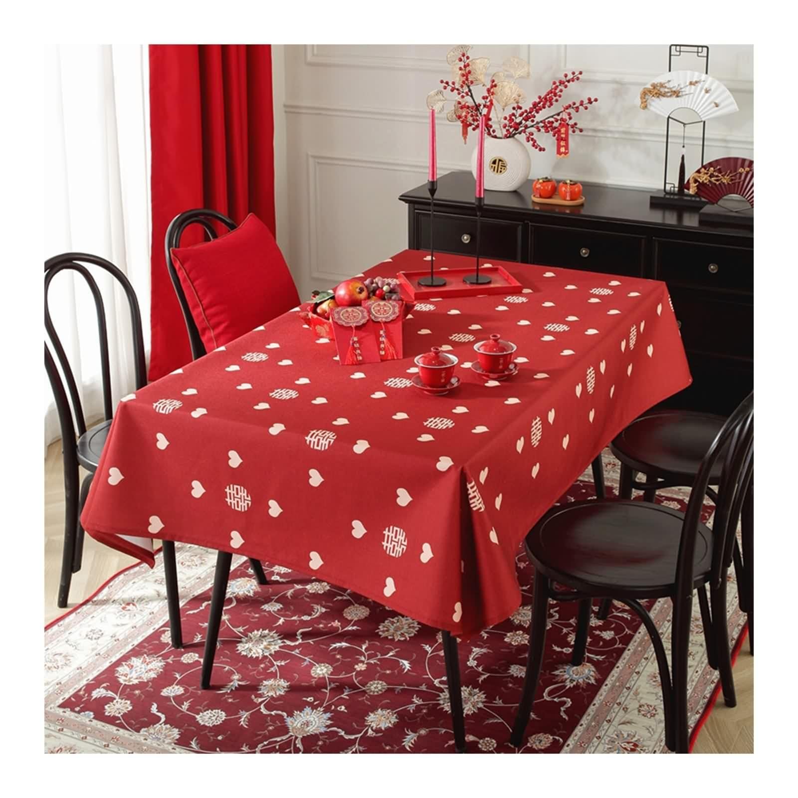 Tovaglia Rossa Moderna, Tovaglia Compleanno Elegante Poliestere Cuore Tovaglia Tavolo 135X135CM per Festa Matrimonio