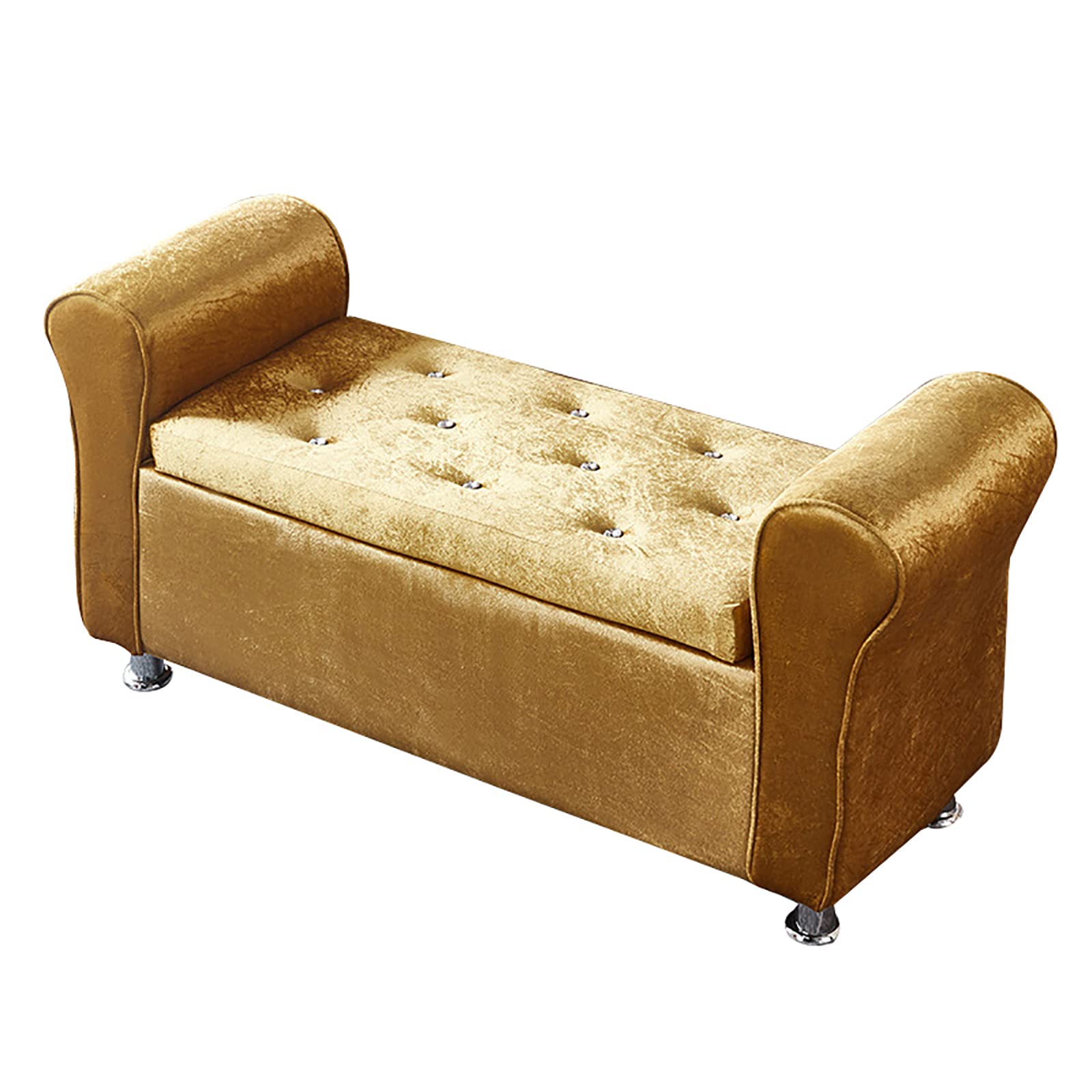 Repose-pieds capitonné en peluche et velours meuble de rangement 100 cm
