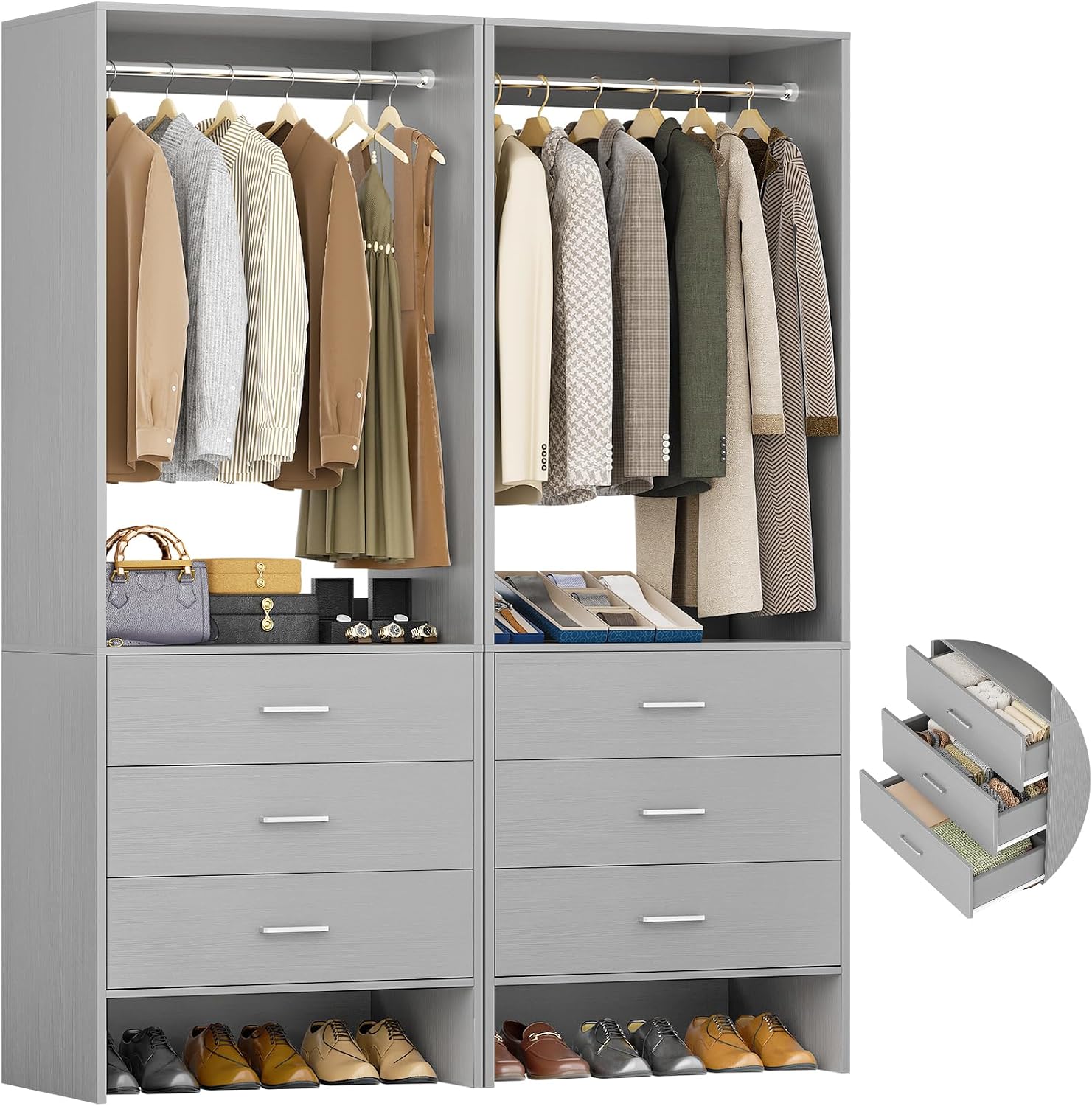 Aheaplus Closet System Closet Organizer, 3.6FT Closets, Set of 2,Grey