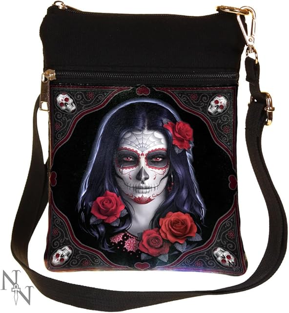 Nemesis Now B2348F6 Sugar Skull James Ryman Shoulder Bag 23cm Black, PU and Canvas